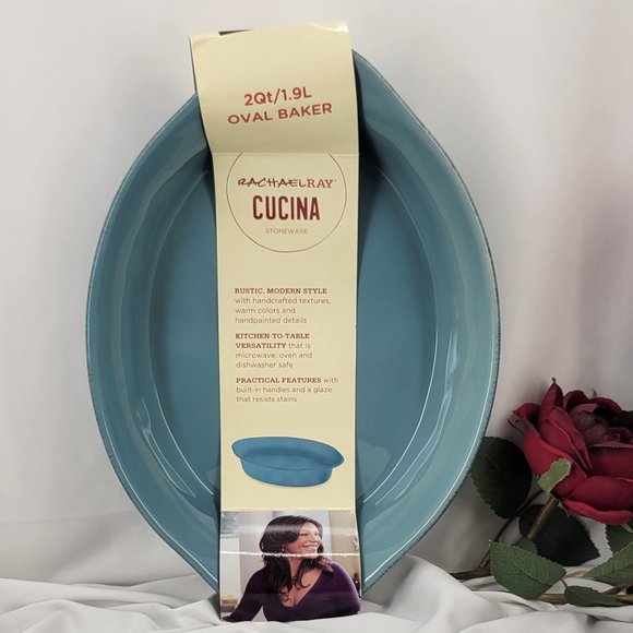Cucina Stoneware 2-Qt. Agave Blue Oval Baker NWT - Picture 1 of 3